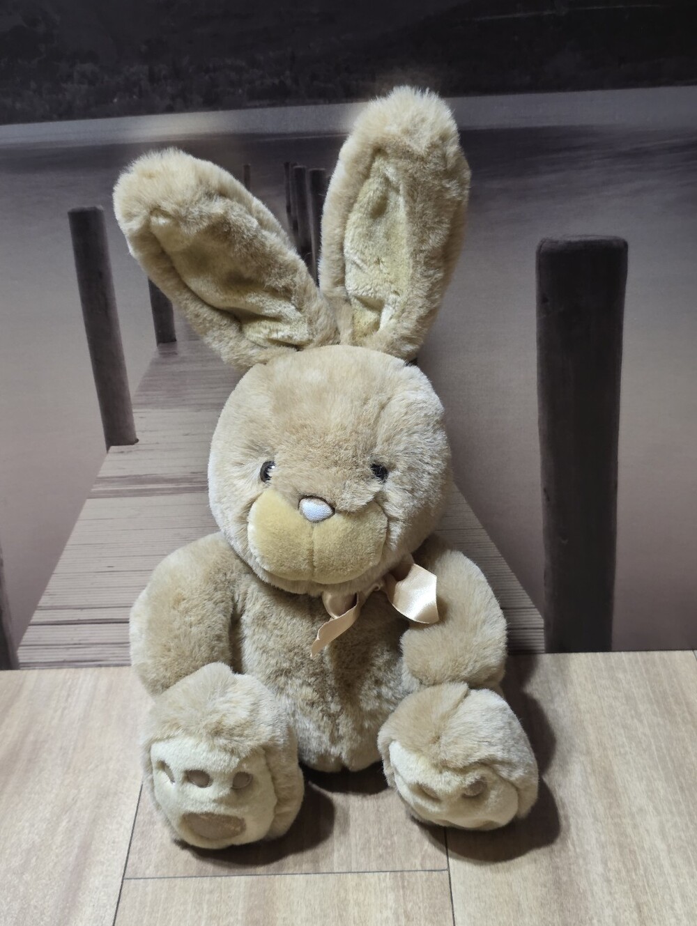 Walmart Bunny Rabbit Plush Brown Tall Ears Sits Bow Paw Print 12" Stuffed Animal